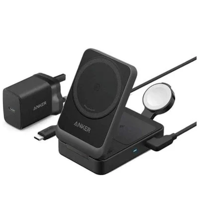 Anker MagGo Wireless Charging Station (15W, Foldable 3-in-1) - Black